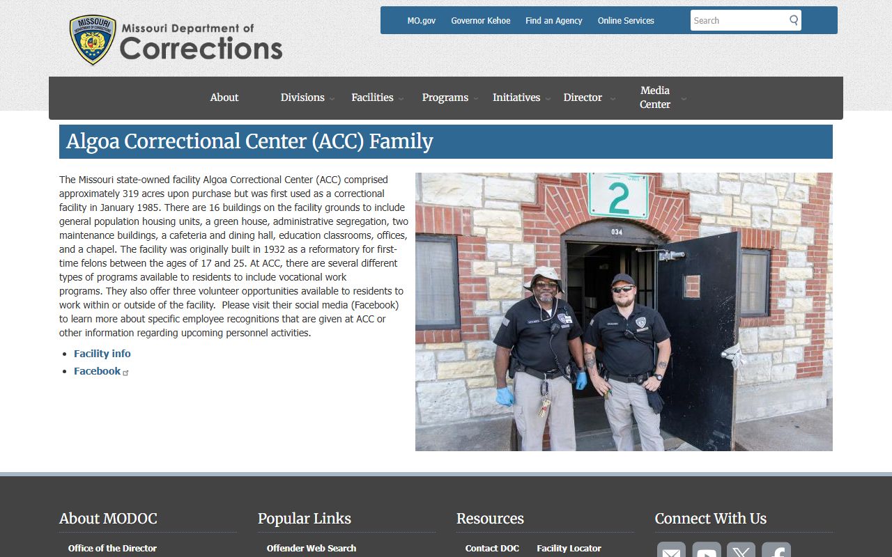 Algoa Correctional Center official Missouri DOC facility page