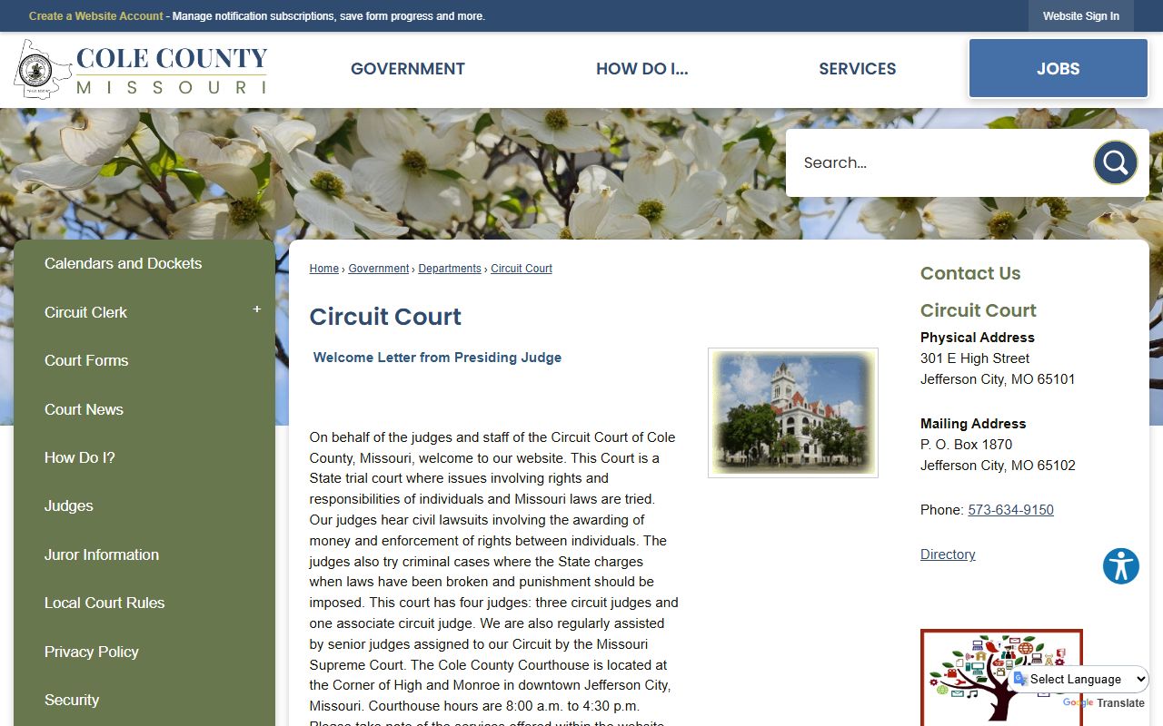 Cole County court records after arrest Circuit Court Case.net page