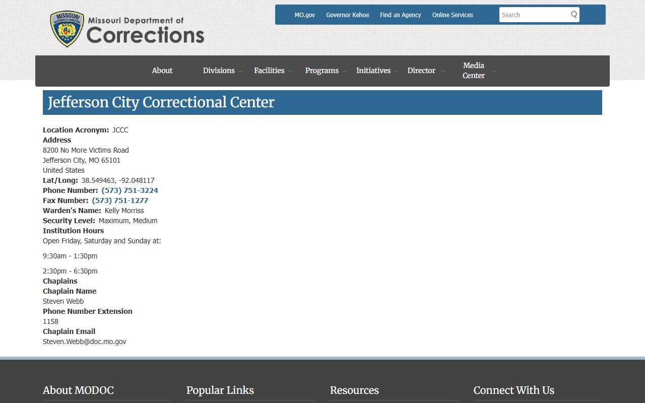 Jefferson City Correctional Center Missouri DOC facility page
